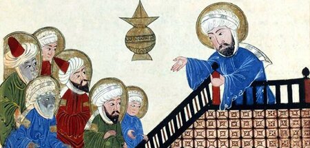 Der Prophet Mohammed predigt zu seinen ersten Anhängern (Illustr...