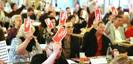 Delegierte am Sonnabend beim Landesparteitag der Linken in Sömme...