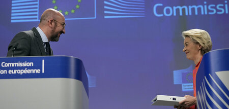 Pressekonferenz vor dem Europarats-Gipfel mit Charles Michel (l....