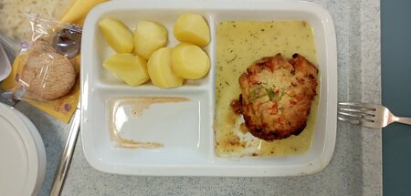 Man beachte die Speisereste vom Vortag auf dem Teller …