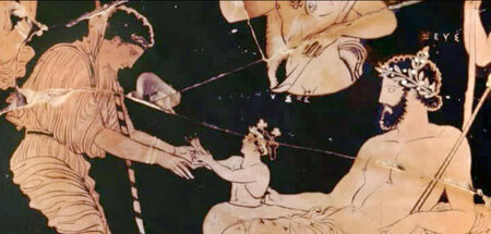 Halbgott Dionysos beglückte die Menschen mit der Kunst der Weinh...