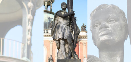 Statue eines Afrikaners vor dem Neuen Palais in Potsdam Statue eines Afrikaners vor dem Neuen Palais in Potsdam