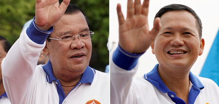 Wie der Vater so der Sohn: Ex-Regierungschef Hun Sen (links) und