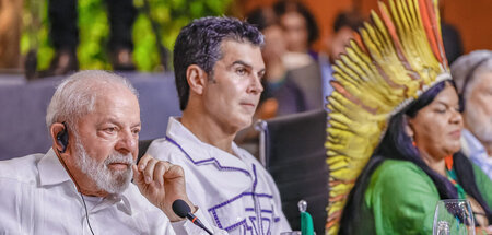 Brasiliens Präsident Lula (l.) während des Gipfels (Belém, 8.8.2...