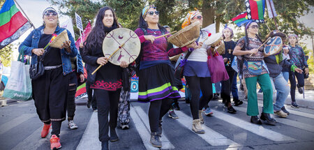 Marsch der Mapuche am 8. Mai in Bariloche. Zweite von links: Ana...