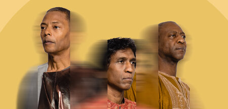 Sie sind wach: Jeff Mills, Prabhu Edouard, Jean-Phi Dary (v. l. ...