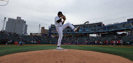 Tyler Stuart, Pitcher der Brooklyn Cyclones, im Spiel gegen die ...