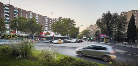 Die Plaza del Encuentro im Madrider Stadtteil Moratalaz: Hier le... Die Plaza del Encuentro im Madrider Stadtteil Moratalaz: Hier le...