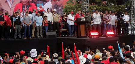 Honduras’ Präsidentin Xiomara Castro bei einer Kundgebung (Teguc...