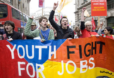 London, 2. April 2009: Jugendliche fordern ­Arbeitsplätze. Prote...