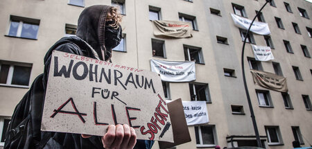 In der Berliner Habersaathstraße 46 sind wohnungslose Menschen i...