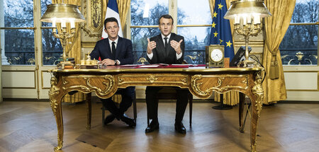 Der Präsident der Reichen: Emmanuel Macron während einer TV-Ansp...