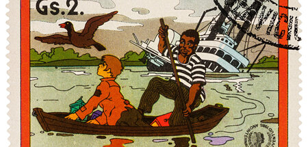 Huckleberry Finn mit dem entflohenen Sklaven Jim: Mark-Twain-Bri...
