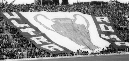 An der Wiege der Ultrabewegung: Choreo der Roma-Fans beim Finale...