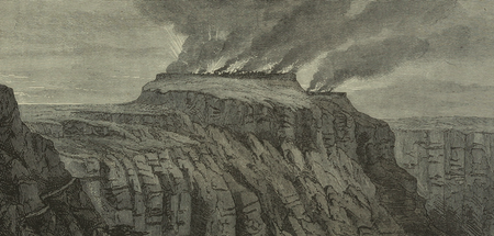Die Festung Magdala in Brand, nachdem die britische Expeditionsa