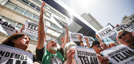 Proteste vor dem Gebäude der Nachrichtenagentur Telam (Buenos Ai...