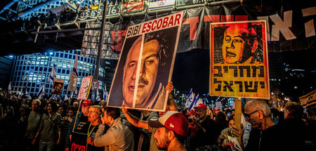 Wenig schmeichelhafter Vergleich: Netanjahus Konterfei mit dem d...