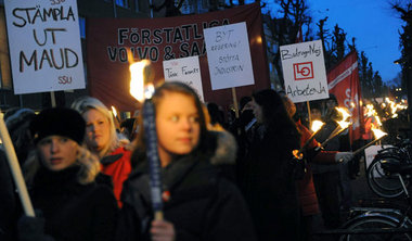 Demo gegen Jobabbau beim Autobauer Saab in Trollhaattan im Febru... Demo gegen Jobabbau beim Autobauer Saab in Trollhaattan im Febru...