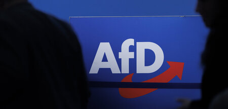 Schattengestalten: Parteilogo der AfD beim Bundesparteitag in Ma...