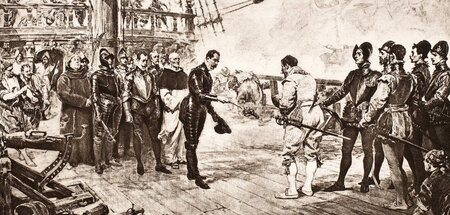 Nach der Schlacht 1588: Der Admiral der spanischen Armada kapitu...
