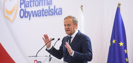 Donald Tusk bei einer Veranstaltung seiner Partei (Warschau, 24.