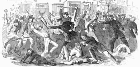 Angriff der Polizei während der »New York City Draft Riots« vom ...