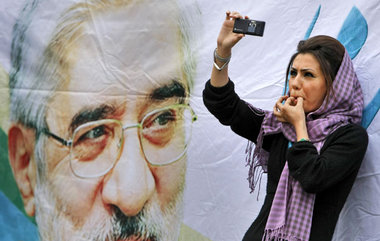 Teheran, 9. Juni 2009: Während einer Wahlkampfkundgebung für Mir...