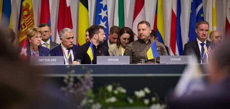 Der ukrainische Präsident Wolodimir Selenskij bei der Friedensko...