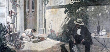 Der gute Bourgeois: Ein Franzose schaut Maurern bei der Arbeit z...