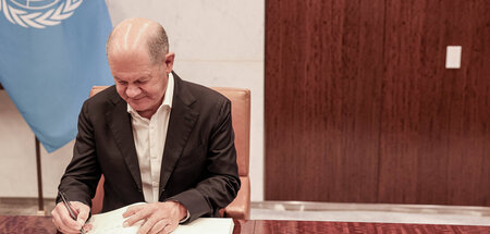 Bundeskanzler Olaf Scholz am Sonnabend im UN-Gebäude in New York