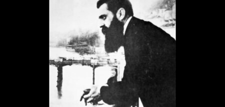 Ikonographische Fotografie: Theodor Herzl blickt über den Basele...