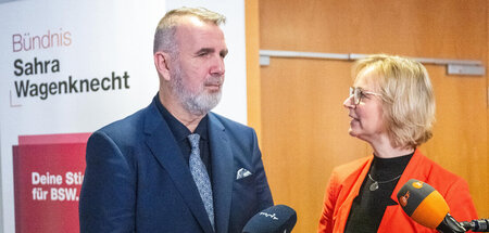 Steffen Schütz und Katja Wolf, Landesvorsitzende des BSW in Thür...