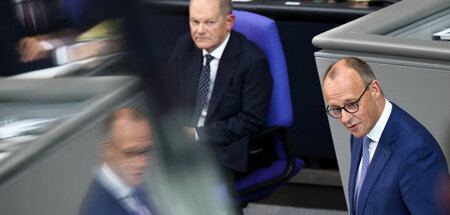Olaf Scholz und Friedrich Merz im Bundestag (Berlin, 16.10.2024) Olaf Scholz und Friedrich Merz im Bundestag (Berlin, 16.10.2024)