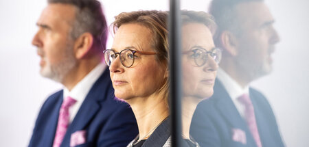 Die Thüringer BSW-Vorsitzenden Katja Wolf und Steffen Schütz am ...