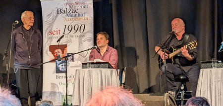 Kongeniales Trio: Rolf Becker, Ingar Solty, Kai Degenhardt (v. l...