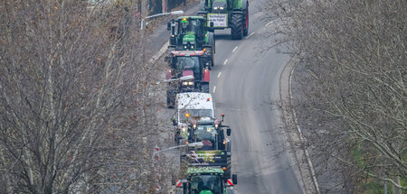 Im Konvoi zum Protest: Treckerkolonne sächsischer Landwirte am M...
