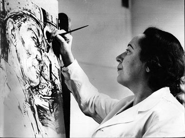 Lea Grundig (23.3.1906–10.10.1977) in ihrem Atelier, Aufnahme vo...