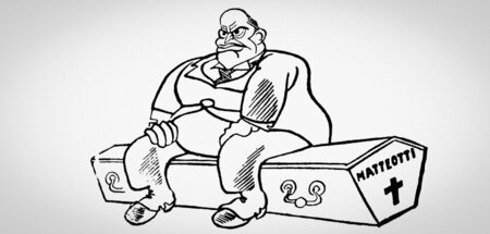 Deckel zu, Opposition tot (zeitgenössische Karikatur zur Matteot... Deckel zu, Opposition tot (zeitgenössische Karikatur zur Matteot...