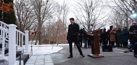 Macht den Abgang: Justin Trudeau nach seinem Pressestatement am ... Macht den Abgang: Justin Trudeau nach seinem Pressestatement am ...