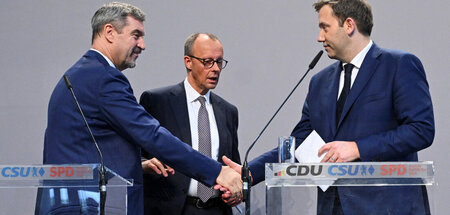Markus Söder, Friedrich Merz und Lars Klingbeil am Mittwoch in B...