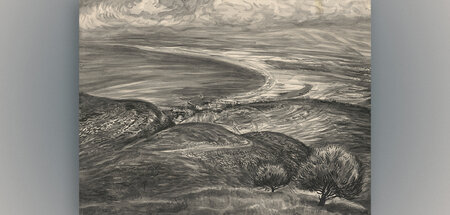 Zeichnung »Blick auf Haifa mit dem Mittelmeer« von Lea Grundig, ...