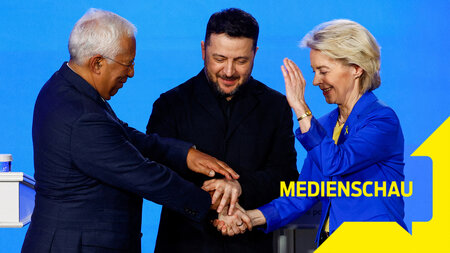 António Costa (l.), Wolodimir Selenskij und Ursula von der Leyen... António Costa (l.), Wolodimir Selenskij und Ursula von der Leyen...
