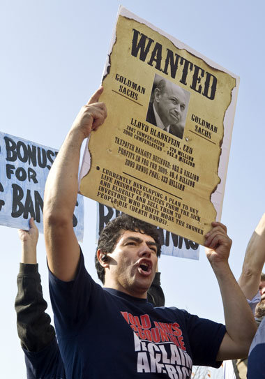 Protest gegen Bankster in Washington. Goldman-Sachs-Chef Blankfe...