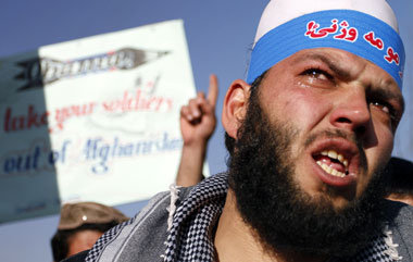 Afghanischer Demonstrant am Mittwoch in Kabul. Auf dem Stirnband...