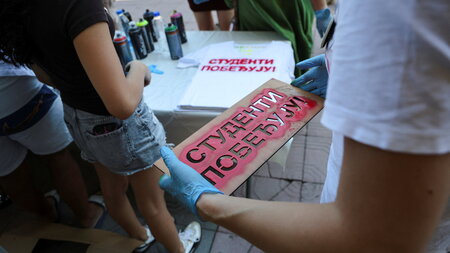»Studenten gewinnen«: Siegessicher sehen die Vertreter der Prote...