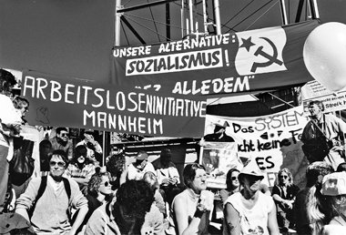 Bei einer Gewerkschaftskundgebung in Stuttgart, 1996