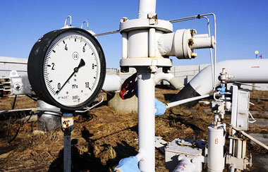 Relaisstation der ukrainischen Erdgaspipeline nahe Kiew. Die Tra...