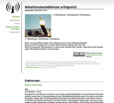 Die Internetplattform Indymedia widmet sich der Eskalation der
G... Die Internetplattform Indymedia widmet sich der Eskalation der
G...