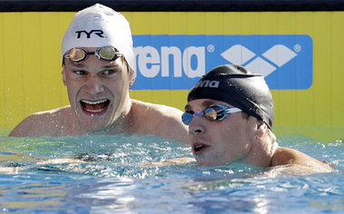 &raquo;Cooler Junge&laquo;, sagte Paul Biedermann (r.) kurz
dara...