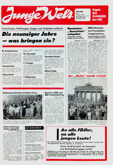 JW-Titelseite vom 2. Januar 1990 JW-Titelseite vom 2. Januar 1990